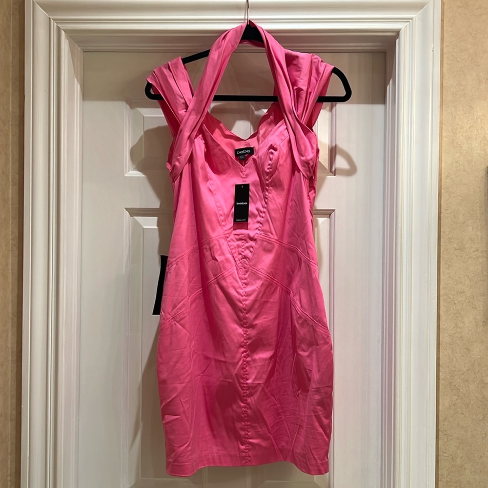 Bebe NWT Cotton candy, pink scarf, halter dress! Brand new!💕
